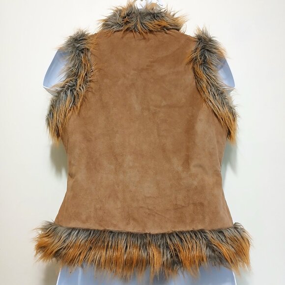 Vintage Alibi Embroidered Suede & Fur Aztec Print Waistcoat Vest Jacket Size 13 - Picture 4 of 10